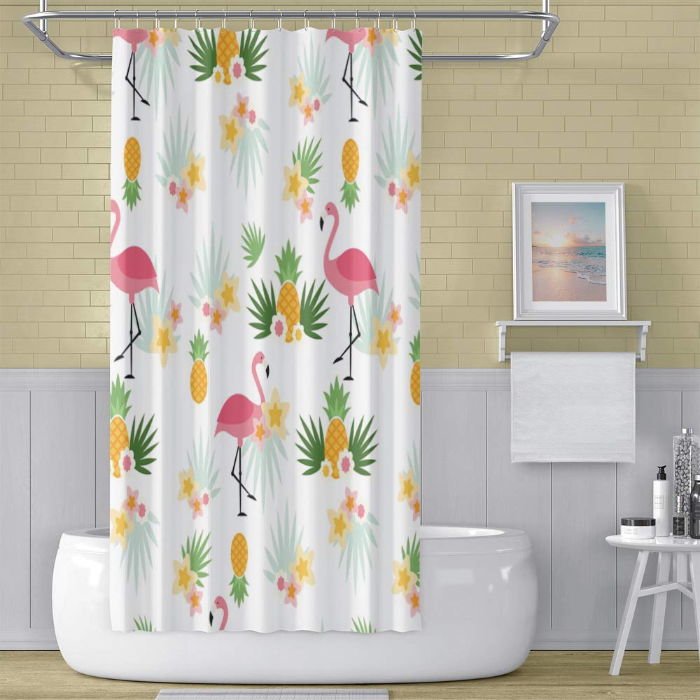 OERJU Flamingo Shower Curtain for Bathroom Flamingo Pineapple Floral Shower Curtains Waterproof Polyester Fabric Bathtub Bathroom Decor Set with Hooks Machine Washable 71x71inch