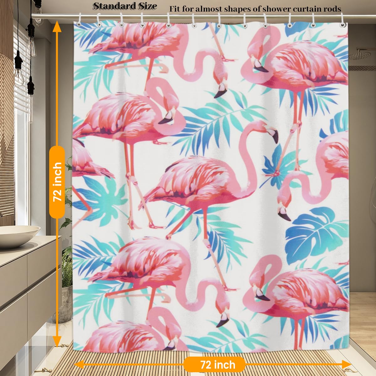 Aglebo Shower Curtain Vintage Flamingo Palm Leaf Fabric Shower Curtain Set with 12 Hooks Water-Proof 72 * 72 Inches for Bathroom Beach Caravan Hotel