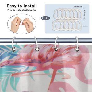 Aglebo Shower Curtain Vintage Flamingo Palm Leaf Fabric Shower Curtain Set with 12 Hooks Water-Proof 72 * 72 Inches for Bathroom Beach Caravan Hotel