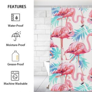 Aglebo Shower Curtain Vintage Flamingo Palm Leaf Fabric Shower Curtain Set with 12 Hooks Water-Proof 72 * 72 Inches for Bathroom Beach Caravan Hotel