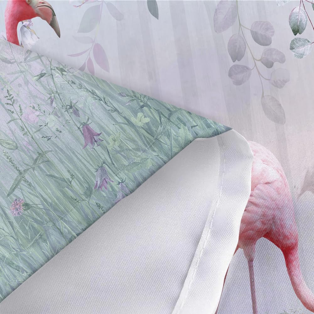 Hot Pink Flamingo Shower Curtain, Lavender Green Botanical Leaves Floral Fabric Shower Curtains Set for Women Bathroom Decorative, Plants Nature Restroom Decor Accessories with Hooks 72X72 Inch