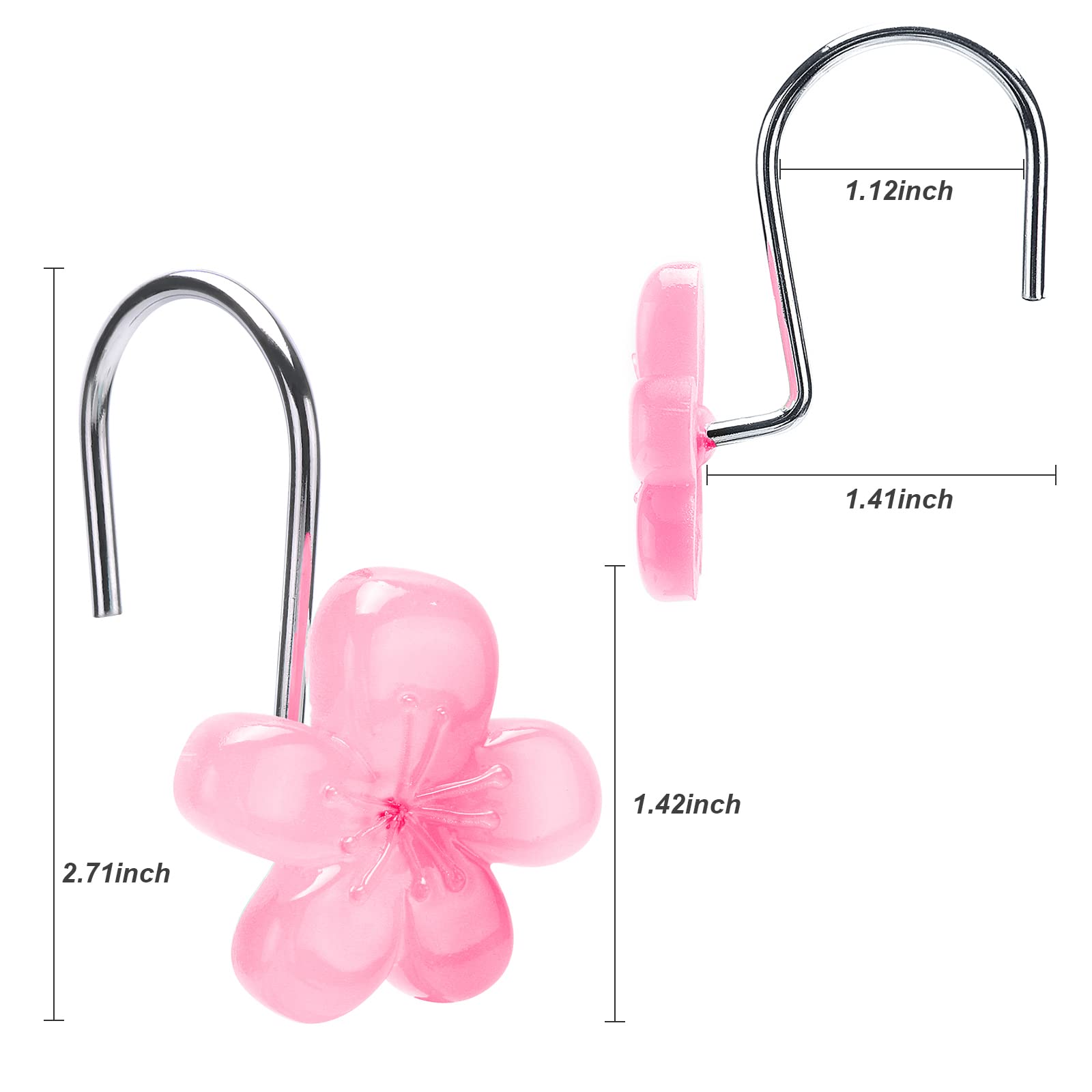 SIMPLE CLEVER HOMES 365 Cute Flower Shower Curtain Hooks, Glow in The Dark, Pretty Floral Themed Elegant Bathroom Decor, Pink