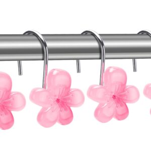 SIMPLE CLEVER HOMES 365 Cute Flower Shower Curtain Hooks, Glow in The Dark, Pretty Floral Themed Elegant Bathroom Decor, Pink