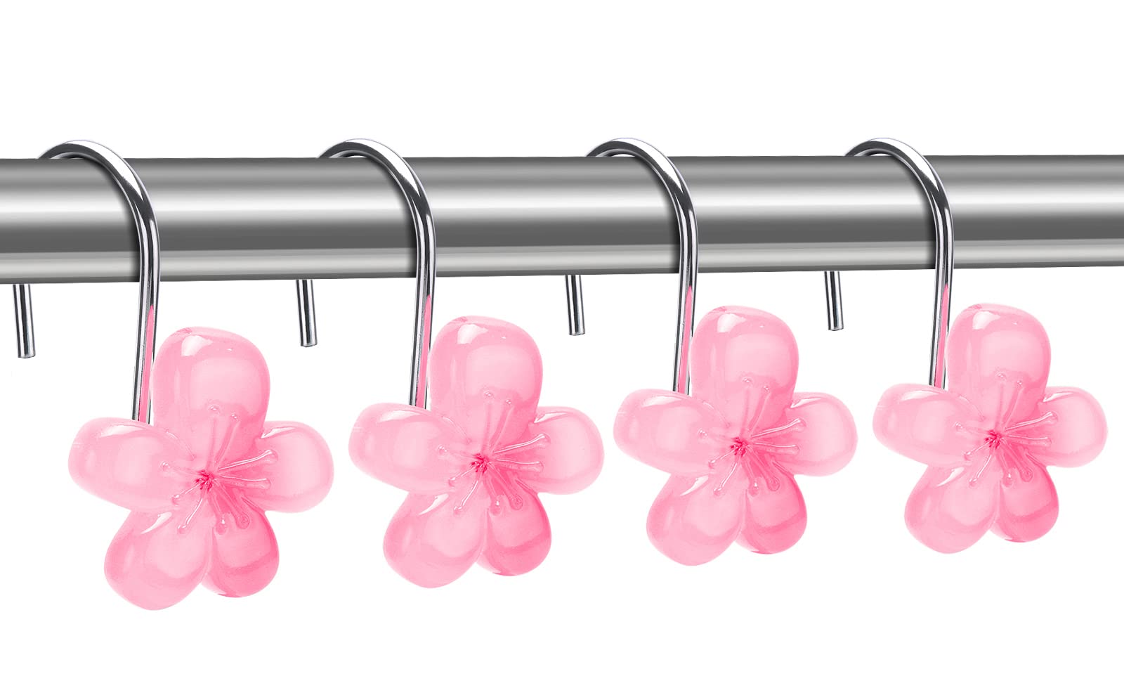 SIMPLE CLEVER HOMES 365 Cute Flower Shower Curtain Hooks, Glow in The Dark, Pretty Floral Themed Elegant Bathroom Decor, Pink