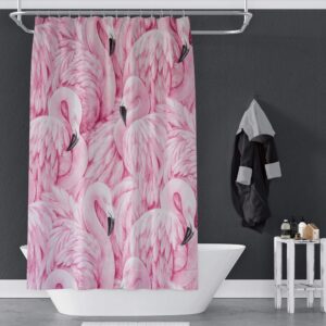 OERJU 71x71 inch Pink Flamingo Shower Curtain for Bathroom Tropical Wildlife Artwork Waterproof Polyester Washable Fabric Home Bath Shower Curtains