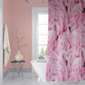 OERJU 71x71 inch Pink Flamingo Shower Curtain for Bathroom Tropical Wildlife Artwork Waterproof Polyester Washable Fabric Home Bath Shower Curtains