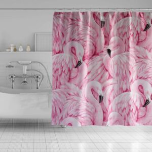 OERJU 71x71 inch Pink Flamingo Shower Curtain for Bathroom Tropical Wildlife Artwork Waterproof Polyester Washable Fabric Home Bath Shower Curtains