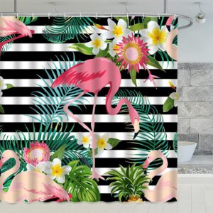 NYJSMYG Red Bird Shower Curtain Flamingo Animal Tropical Plants Leaves Flowers Black and White Geometric Stripes Bathroom Decoration Polyester Fabric Shower Curtains Set 70 x 70 Inches