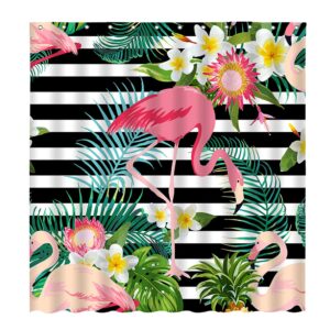 NYJSMYG Red Bird Shower Curtain Flamingo Animal Tropical Plants Leaves Flowers Black and White Geometric Stripes Bathroom Decoration Polyester Fabric Shower Curtains Set 70 x 70 Inches