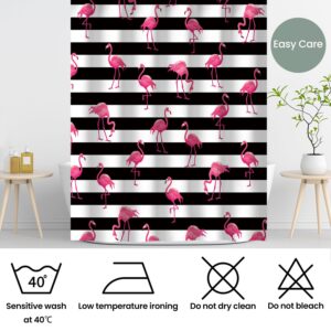 LIVILAN Flamingo Shower Curtains, Pink Shower Curtains with Hooks Flamingo Black and White Stripes Shower Curtains for Bathroom Decor, Machine Washable(72" X 72")