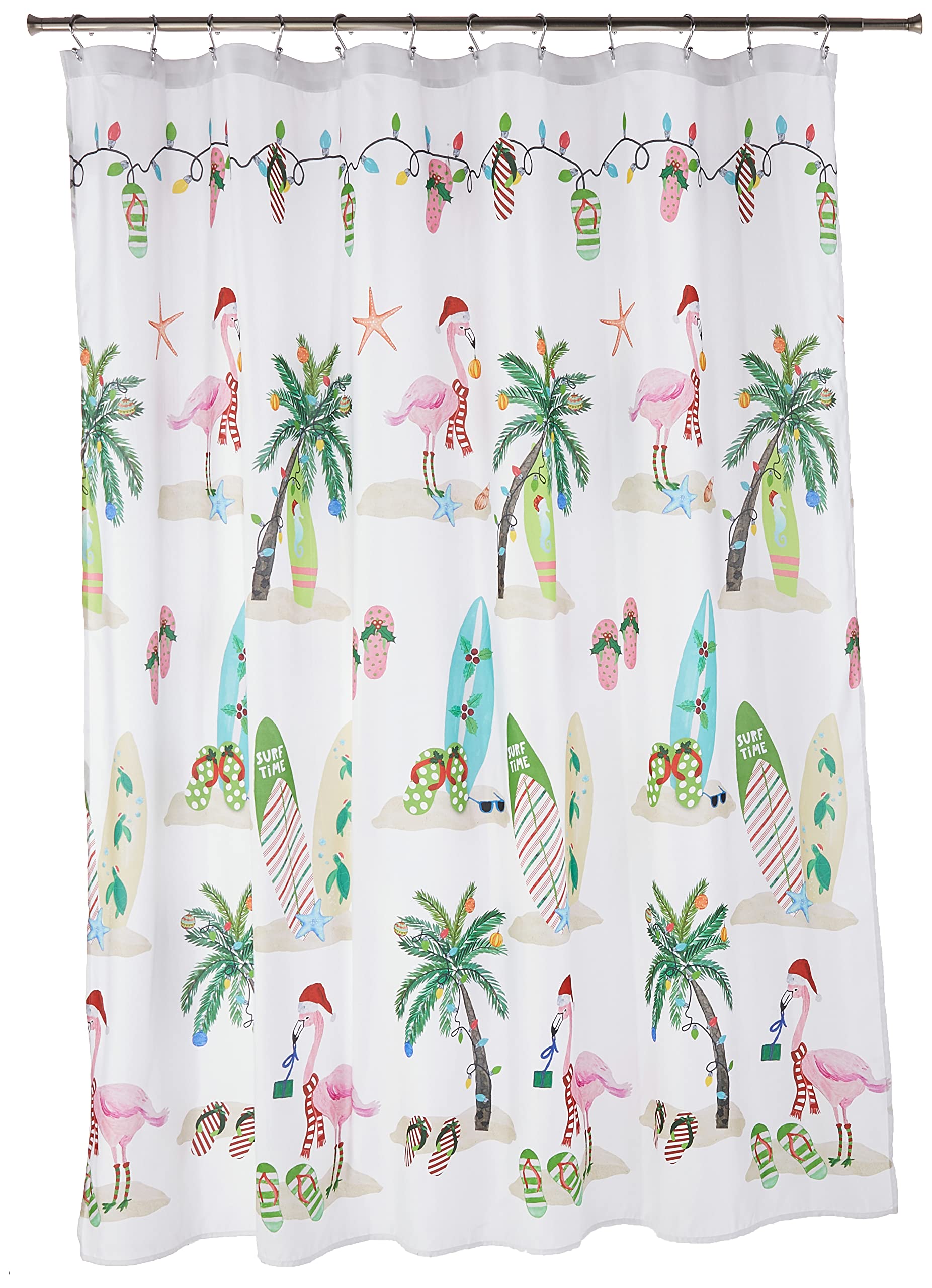 Avanti Linens - Fabric Shower Curtain, Holiday Bathroom Decor (Flamingo Jingle Collection, 72")