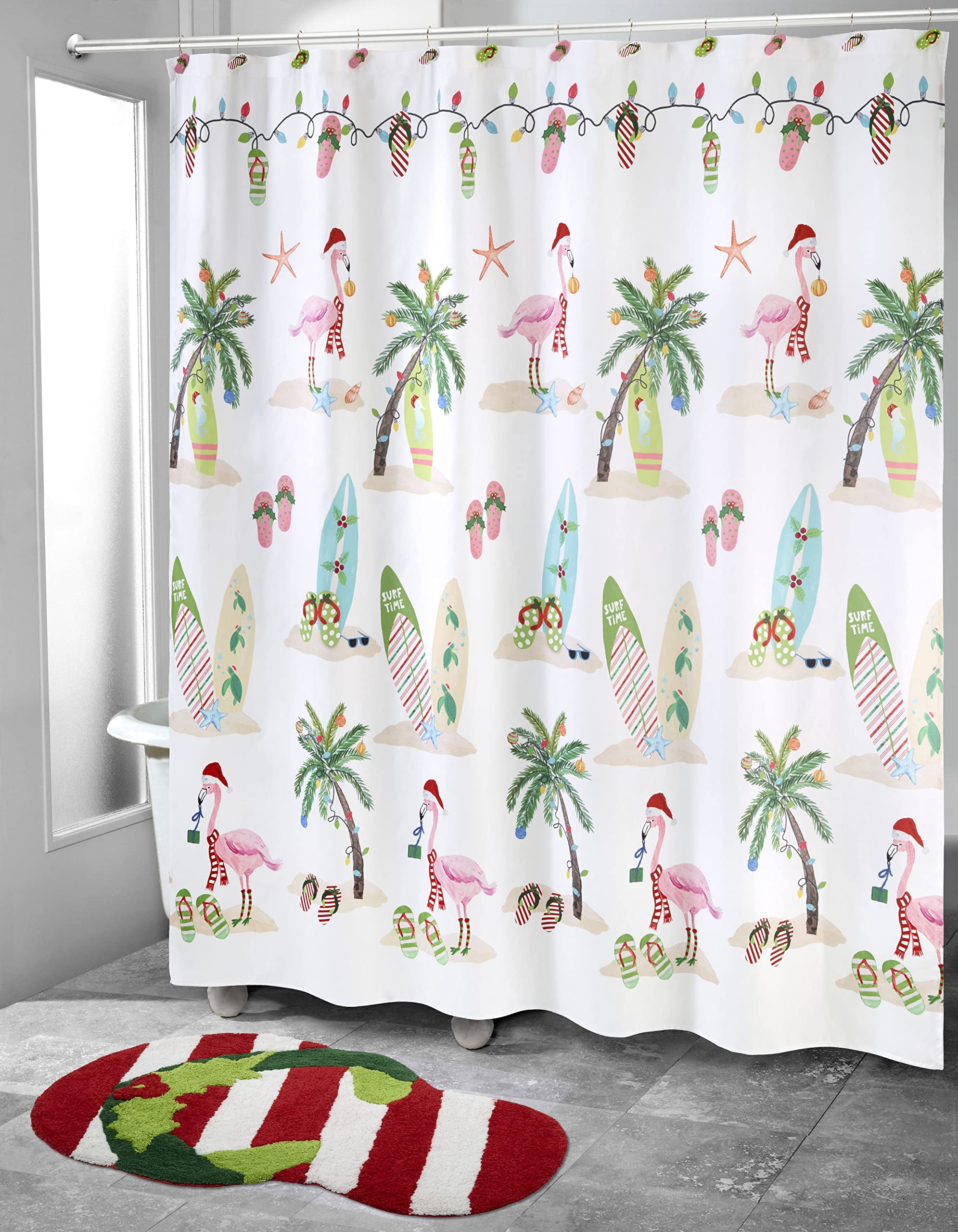 Avanti Linens - Fabric Shower Curtain, Holiday Bathroom Decor (Flamingo Jingle Collection, 72")