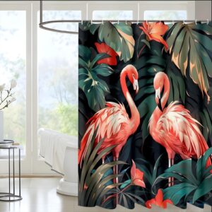 Giyimgaf Tropical Pink Shower Curtains for Bathroom with 12 Hooks Waterproof Flamingo Bathroom Decor Fabric Hot Pink Shower Curtains 72 x 72 Inches