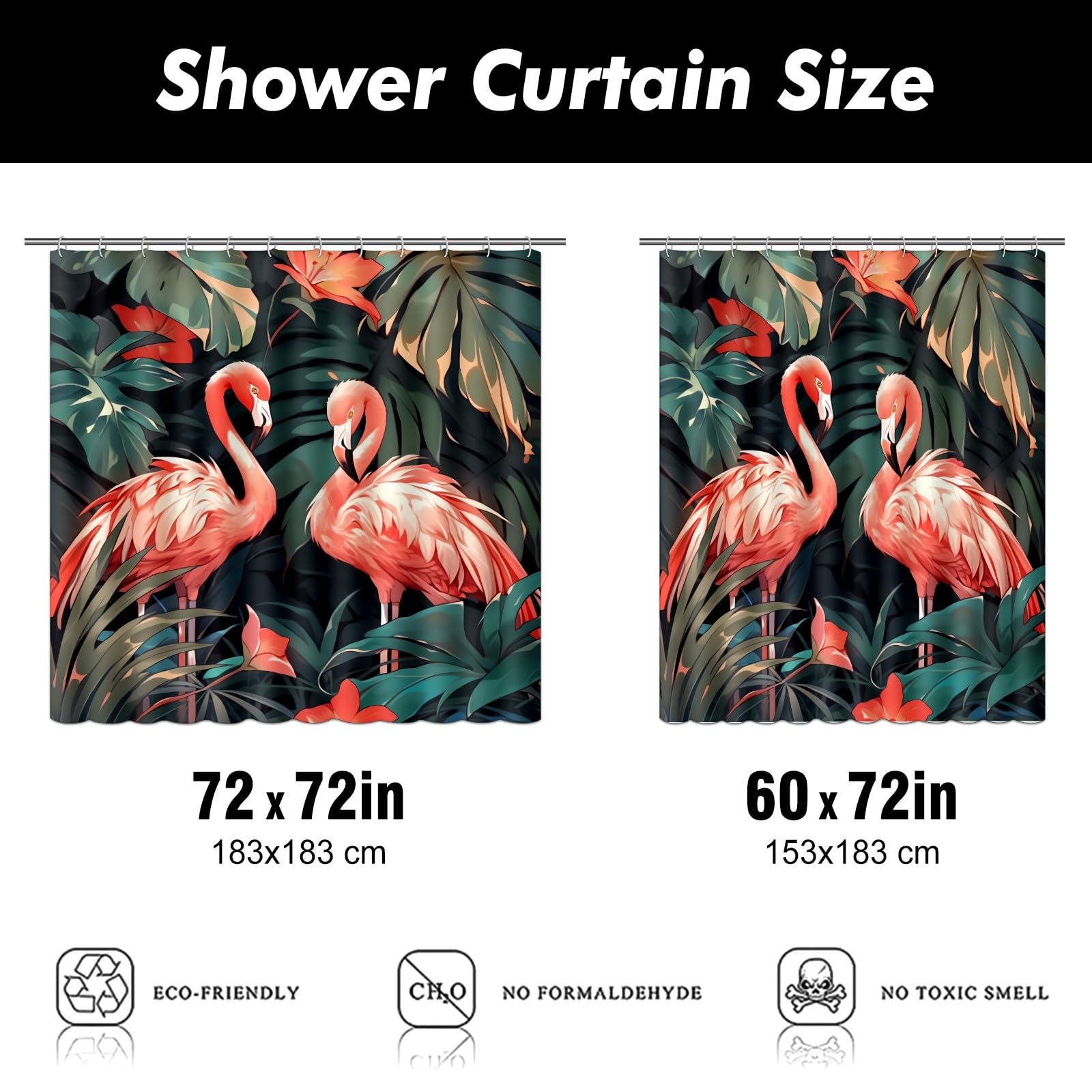 Giyimgaf Tropical Pink Shower Curtains for Bathroom with 12 Hooks Waterproof Flamingo Bathroom Decor Fabric Hot Pink Shower Curtains 72 x 72 Inches