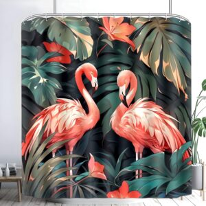 Giyimgaf Tropical Pink Shower Curtains for Bathroom with 12 Hooks Waterproof Flamingo Bathroom Decor Fabric Hot Pink Shower Curtains 72 x 72 Inches