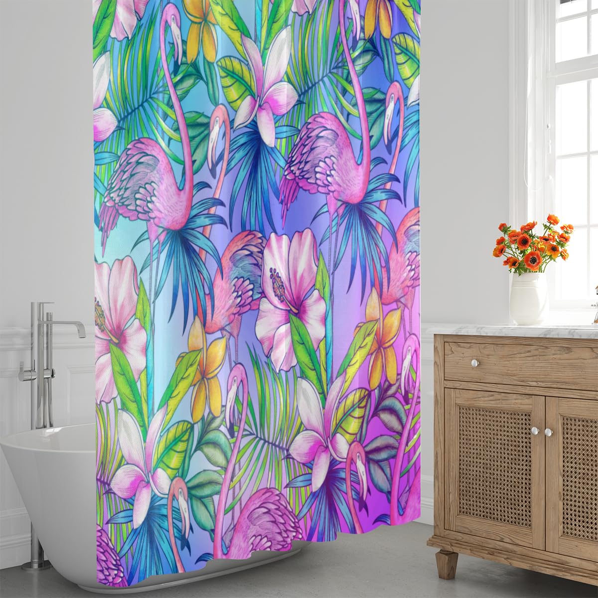 Aglebo Colorful Flamingo Shower Curtain Fabric Shower Curtain Set with 12 Hooks Water-Proof 72 * 72 Inches for Bathroom Beach Caravan Hotel