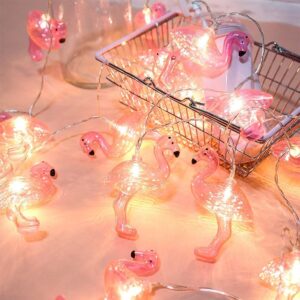 DomeStar 10Ft Pink Flamingo Lights, LED Flamingo String Lights Battery Operated Fairy Lights Outdoor Tropical Hawaiian Luau Party Wedding Birthday Decor