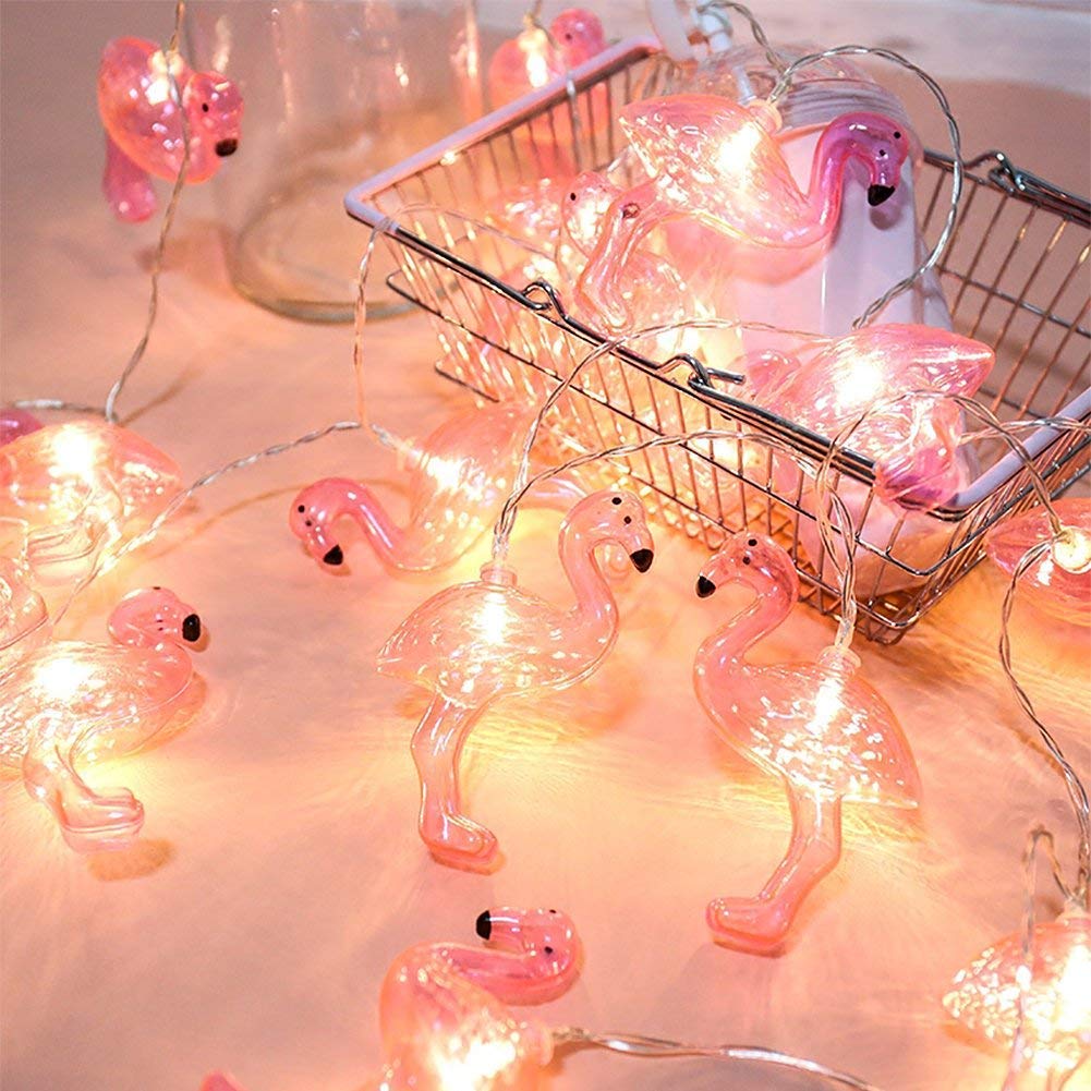 DomeStar 10Ft Pink Flamingo Lights, LED Flamingo String Lights Battery Operated Fairy Lights Outdoor Tropical Hawaiian Luau Party Wedding Birthday Decor