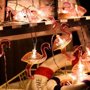 DomeStar 10Ft Pink Flamingo Lights, LED Flamingo String Lights Battery Operated Fairy Lights Outdoor Tropical Hawaiian Luau Party Wedding Birthday Decor