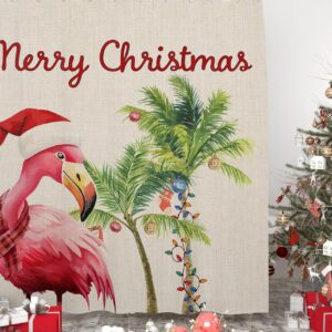 PIEPLE Christmas Flamingos Shower Curtain, Waterproof Washable Boho Funny Cute Shower Curtains Set for Bathroom Bathtubs Curtains Decor Set, 36" Wx72 L with Hooks Xmas Balls Tree Rustic