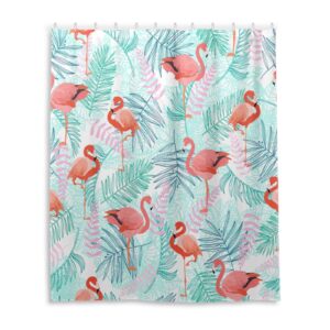 Burbuja Shower Curtain for Bathroom, Leaves and Flamingo Waterproof Washable Shower Bath Curtain for Home Hotels with 12 Hooks, 60x72 in