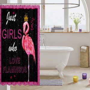 Flamingo Kids Shower Curtains,American Birds Animals Starry Sky Romantic Bathroom Curtains for Boys Girls Adults,Crowns Love Heart Dreamy Pink Waterproof Curtains,12 Hooks Suits,72" W x 72" L