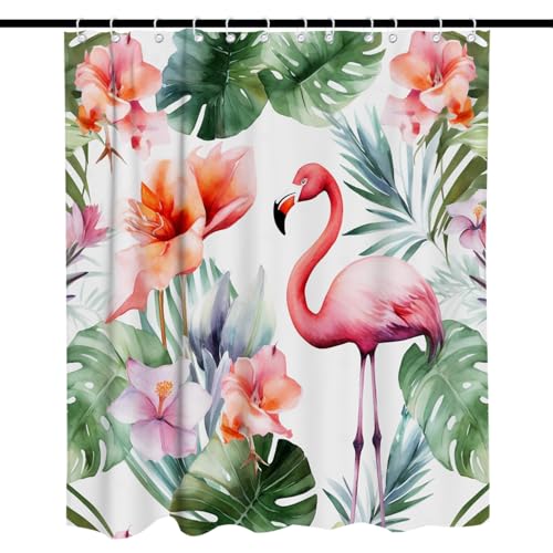 LAlifeasy Tropical Flamingo Shower Curtain Nature Floral Watercolor Wild Animal Beautiful Plant Theme Bathroom Decor Sets with Hooks Waterproof 72 x 72 inches Colorful