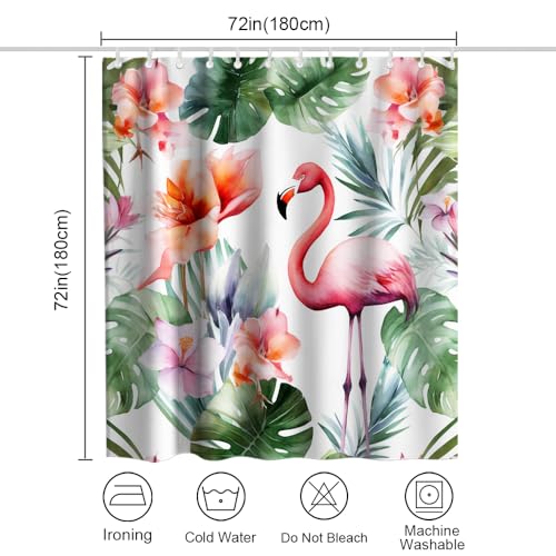 LAlifeasy Tropical Flamingo Shower Curtain Nature Floral Watercolor Wild Animal Beautiful Plant Theme Bathroom Decor Sets with Hooks Waterproof 72 x 72 inches Colorful