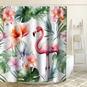 LAlifeasy Tropical Flamingo Shower Curtain Nature Floral Watercolor Wild Animal Beautiful Plant Theme Bathroom Decor Sets with Hooks Waterproof 72 x 72 inches Colorful