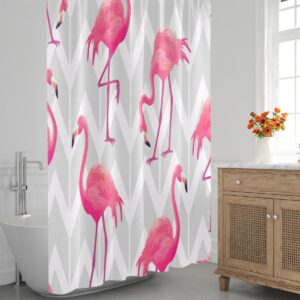 Aglebo Beautiful Tropical Geometric Flamingo Shower Curtain Fabric Shower Curtain Set with 12 Hooks Water-Proof 72 * 72 Inches for Bathroom Beach Caravan Hotel