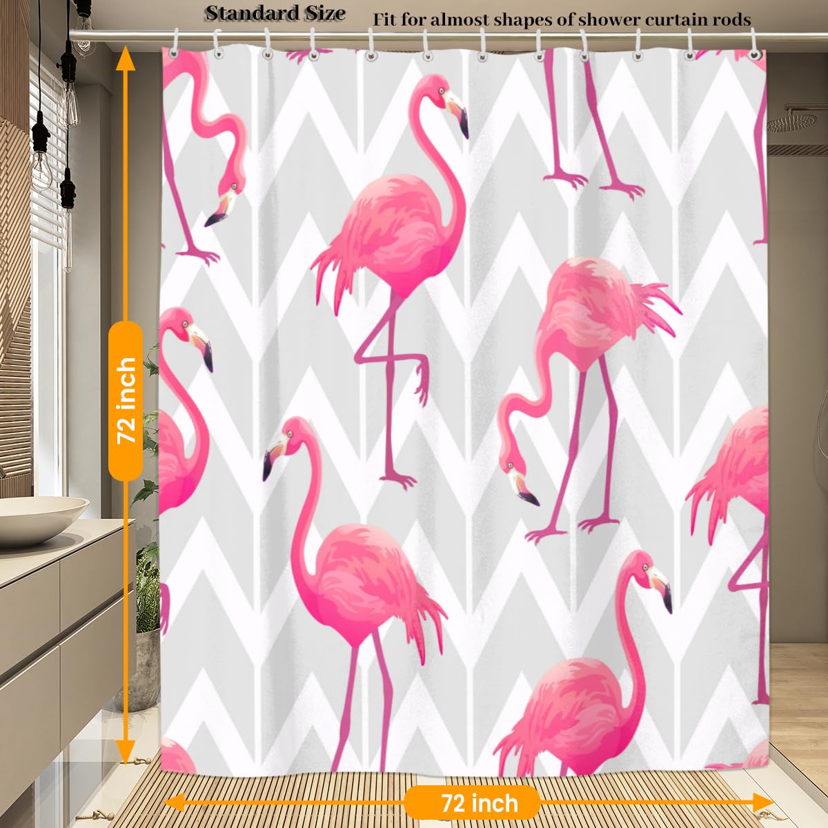 Aglebo Beautiful Tropical Geometric Flamingo Shower Curtain Fabric Shower Curtain Set with 12 Hooks Water-Proof 72 * 72 Inches for Bathroom Beach Caravan Hotel