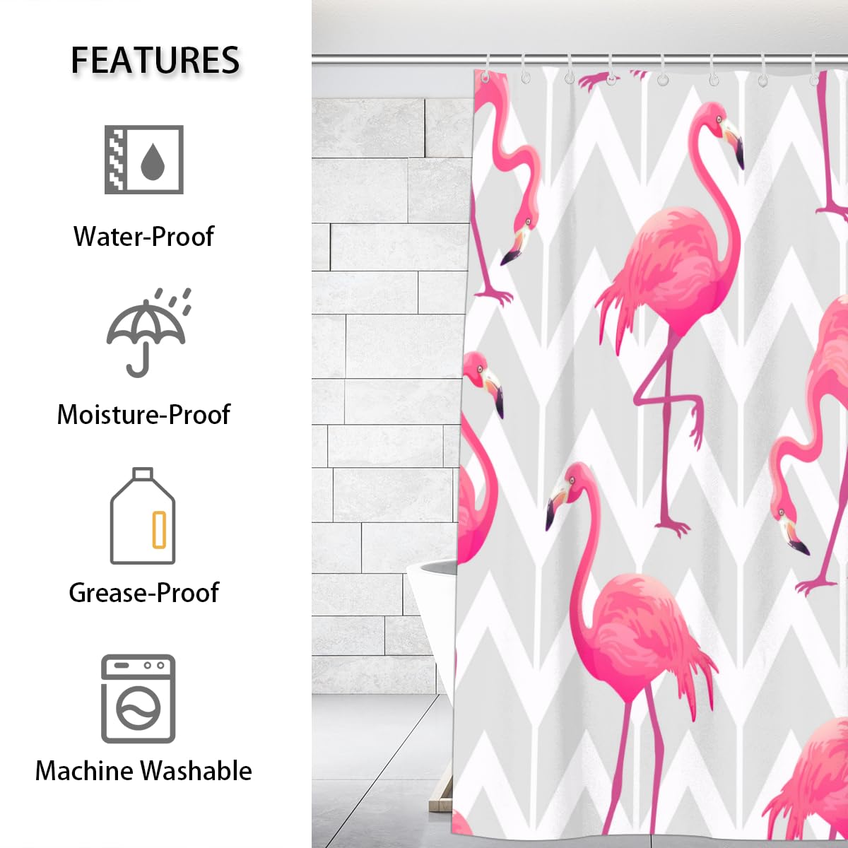 Aglebo Beautiful Tropical Geometric Flamingo Shower Curtain Fabric Shower Curtain Set with 12 Hooks Water-Proof 72 * 72 Inches for Bathroom Beach Caravan Hotel