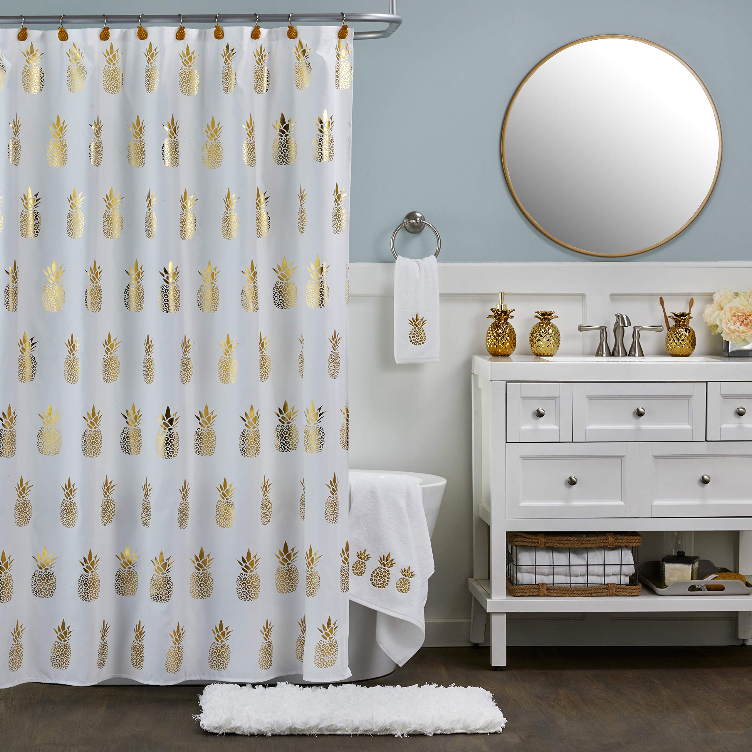 SKL Home by Saturday Knight Ltd. Gilded Pineapple Shower Curtain, White 72.00" x 70.00"