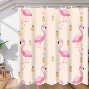 Aglebo Pineapple Flamingo Polka Dots Shower Curtain Fabric Shower Curtain Set with 12 Hooks Water-Proof 72 * 72 Inches for Bathroom Beach Caravan Hotel