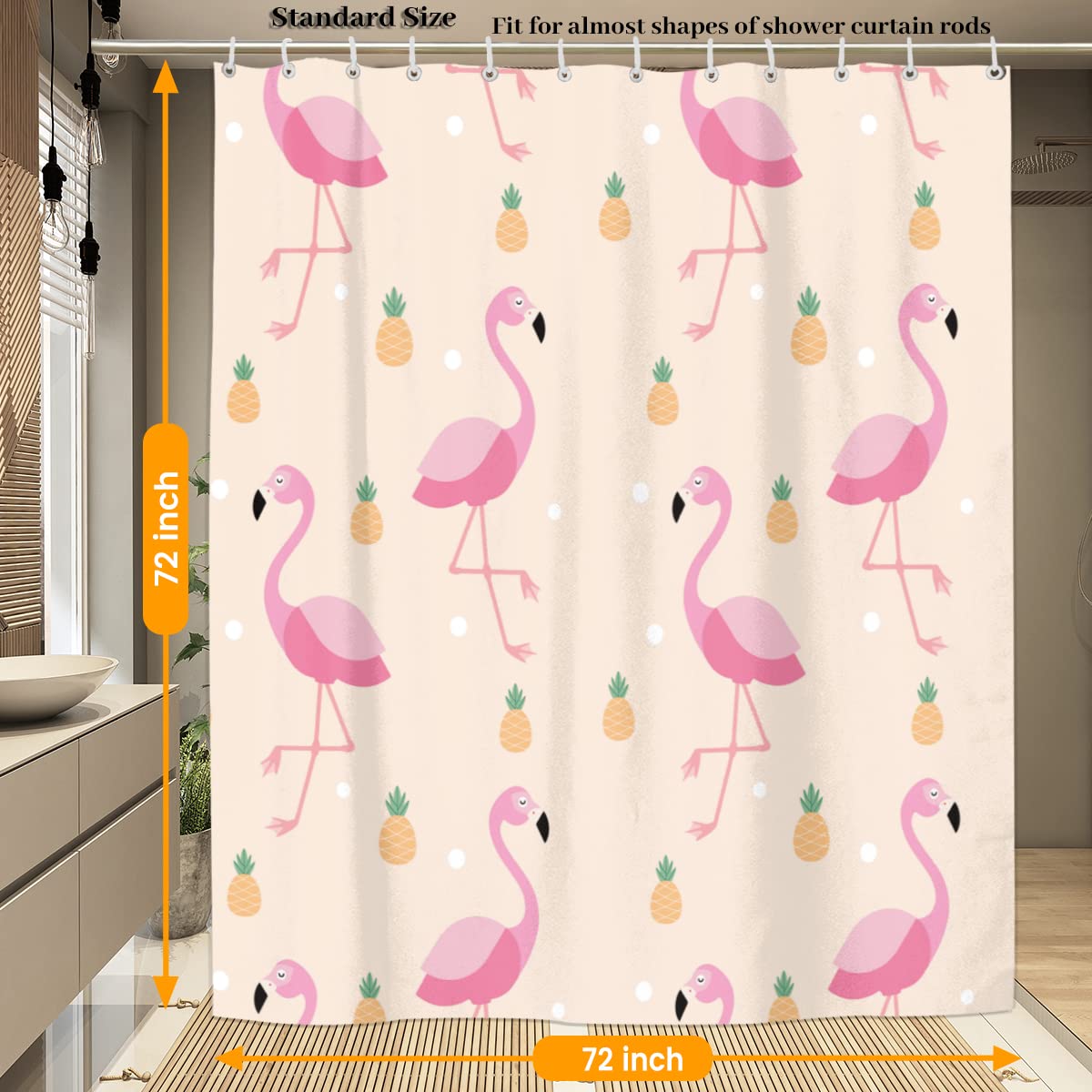 Aglebo Pineapple Flamingo Polka Dots Shower Curtain Fabric Shower Curtain Set with 12 Hooks Water-Proof 72 * 72 Inches for Bathroom Beach Caravan Hotel