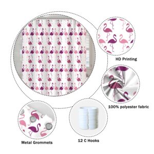 Umpoo Flamingo Checkered Bathroom Shower Curtain Tropical Pink Purple Flamingos Pattern Shower Curtain with Hooks Waterproof Fabric Polyester Shower Curtain for Girly Bath Decorative, 72x72 Inch