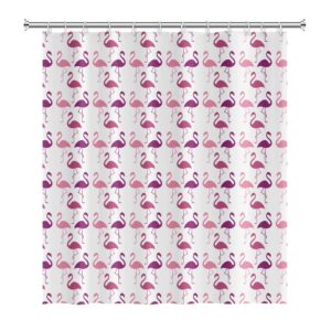 Umpoo Flamingo Checkered Bathroom Shower Curtain Tropical Pink Purple Flamingos Pattern Shower Curtain with Hooks Waterproof Fabric Polyester Shower Curtain for Girly Bath Decorative, 72x72 Inch