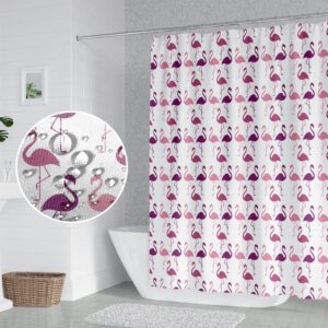 Umpoo Flamingo Checkered Bathroom Shower Curtain Tropical Pink Purple Flamingos Pattern Shower Curtain with Hooks Waterproof Fabric Polyester Shower Curtain for Girly Bath Decorative, 72x72 Inch