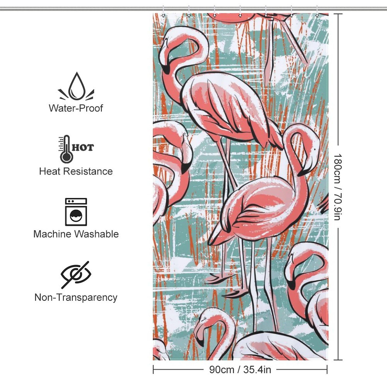 LAKIMCT Abstract Pink Flamingo Shower Curtain for Bathroom, Polyester Cloth Shower Curtain with Hooks, Modern Shower Curtain, Art Deco Shower Curtain, 36x72 inch Shower Curtain, 7 Hooks