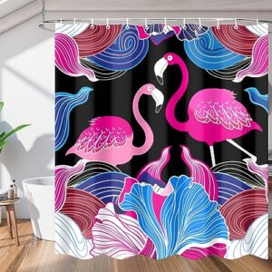 bisibuy pink flamingo shower curtain 72x72 inches washable polyester fabric curtains shower set with hooks decorative shower curtains for bathroom, guest bath, stalls and tubs