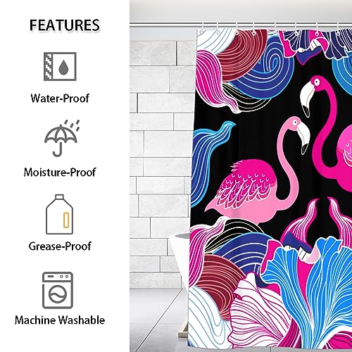 bisibuy Pink Flamingo Shower Curtain 72x72 Inches Washable Polyester Fabric Curtains Shower Set with Hooks Decorative Shower Curtains for Bathroom, Guest Bath, Stalls and Tubs