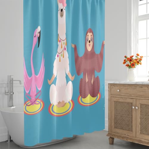 Aglebo Sloth Llama Flamingo Shower Curtain Fabric Shower Curtain Set with 12 Hooks Water-Proof 72 * 72 Inches for Bathroom Beach Caravan Hotel