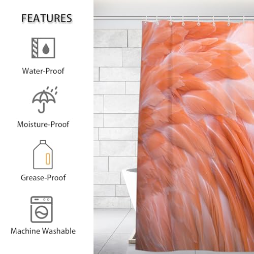 Aglebo Shower Curtain Flamingo Feather Fabric Shower Curtain Set with 12 Hooks Water-Proof 72 * 72 Inches for Bathroom Beach Caravan Hotel