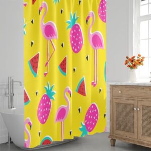 Aglebo Pineapple Flamingos Watermelon Shower Curtain Fabric Shower Curtain Set with 12 Hooks Water-Proof 72 * 72 Inches for Bathroom Beach Caravan Hotel