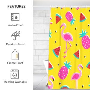 Aglebo Pineapple Flamingos Watermelon Shower Curtain Fabric Shower Curtain Set with 12 Hooks Water-Proof 72 * 72 Inches for Bathroom Beach Caravan Hotel