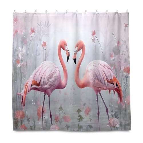 xigua Pink Flamingos Shower Curtain - 72x72 Inch Waterproof Fabric Shower Curtains with 12 Hooks - Modern Home Bathroom Hotel Spa Decorations