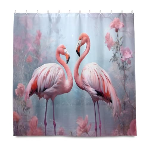 xigua Pink Flamingos Shower Curtain - 72x72 Inch Waterproof Fabric Shower Curtains with 12 Hooks - Modern Home Bathroom Hotel Spa Decorations