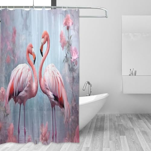 xigua Pink Flamingos Shower Curtain - 72x72 Inch Waterproof Fabric Shower Curtains with 12 Hooks - Modern Home Bathroom Hotel Spa Decorations