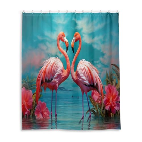 Kigai Flamingo Shower Curtains Waterproof Fabric Shower Curtain Bathroom Decoration with Hooks Washable Bathroom Shower Curtains 60x72 Inch