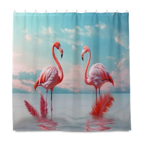 xigua Flamingos Shower Curtain - 72x72 Inch Waterproof Fabric Shower Curtains with 12 Hooks - Modern Home Bathroom Hotel Spa Decorations